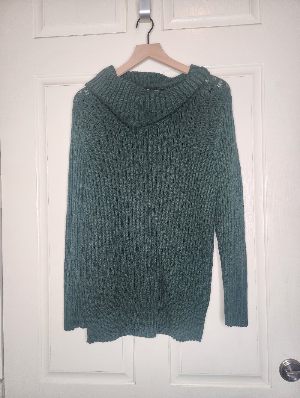 Lafayette 148 New York Green Ribbed Cowl Neck Sweater Merino Blend Size Large